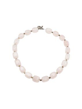 Rose Quartz Beaded Necklace Pink Gemstone Tumbled Stone Toggle 20”